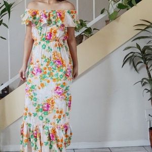 Floral print maxi dress off the shoulder